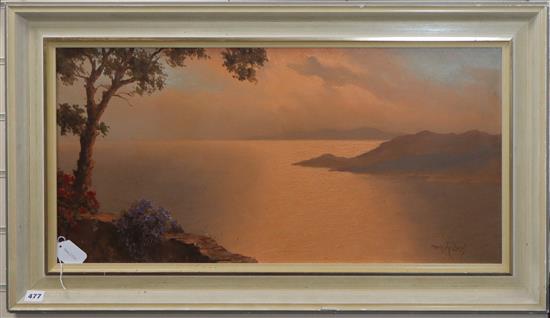 Mario Rossi (1958-), oil on canvas, Sunset off the Italian Coast, signed, 38 x 78cm